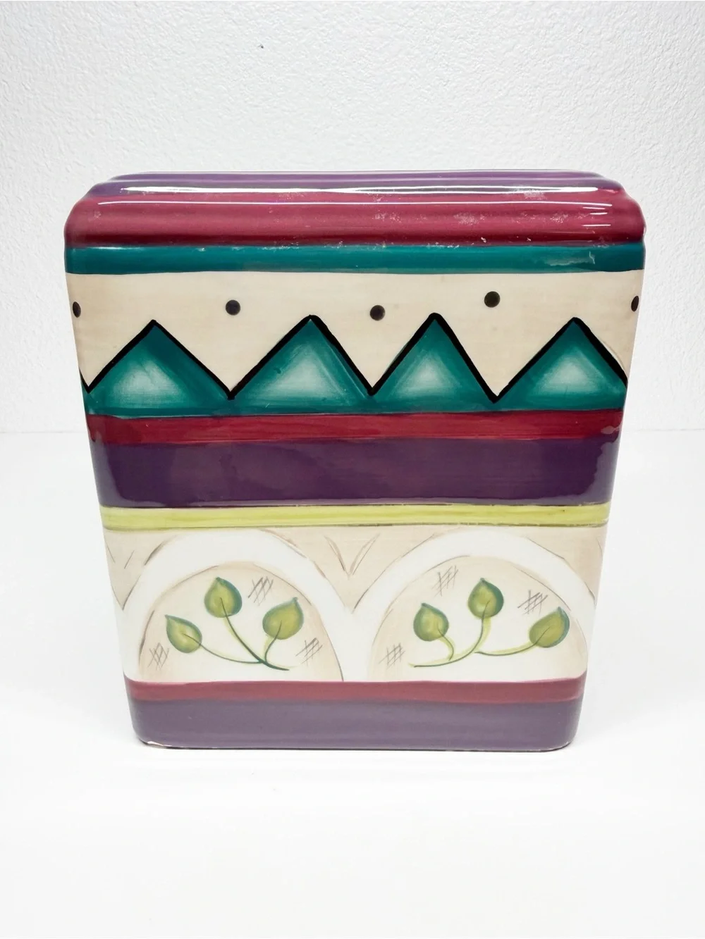 Vintage 90s Wasmutta Floral Geometric Ceramic Tissue Box Cover